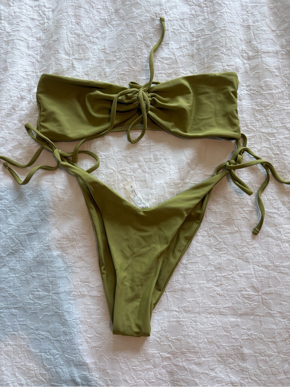 SHEIN Olive Tie-Side Bandeau Bikini Set